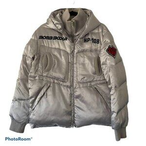 Bomb Boogie Size S Silver Down Puffer Coat Embroidered Metallic Silver
